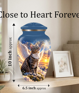 Angel Cat Cremation Urn for Ashes,Heavenly Cat Memorial with Wings, Custom Pet Lover Urn