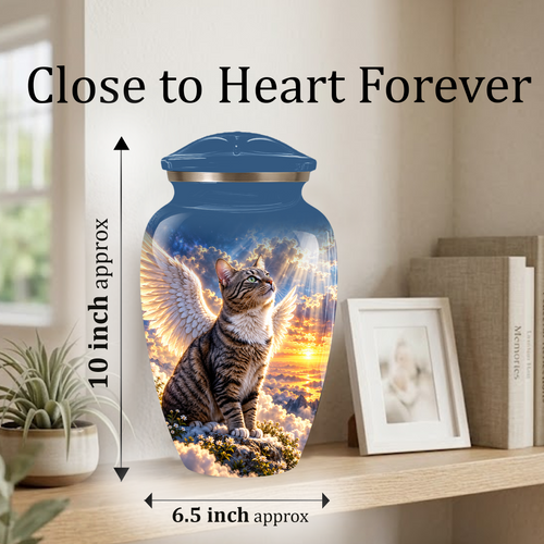 Angel Cat Cremation Urn for Ashes,Heavenly Cat Memorial with Wings, Custom Pet Lover Urn