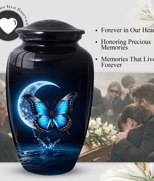 Blue Butterfly Urn for Mom with Moon | Butterfly Cremation  Large Urn for Ashes