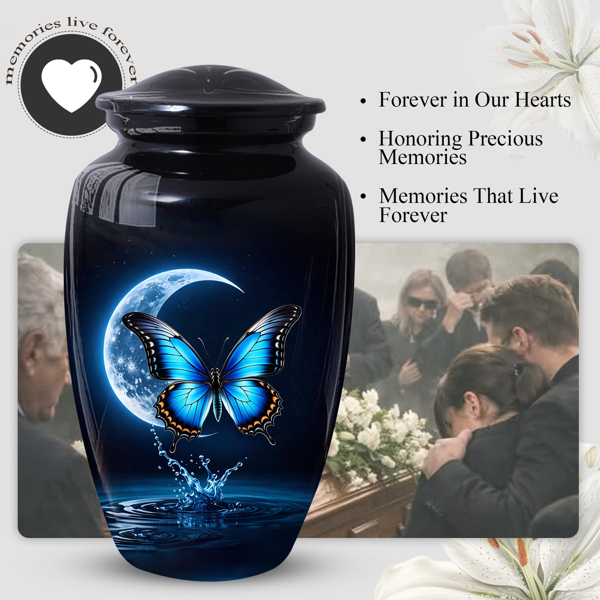 Blue Butterfly Urn for Mom with Moon | Butterfly Cremation  Large Urn for Ashes