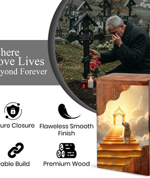 Dog Wooden Cremation Urn – Custom Pet Memorial Urn with Heavenly Dog