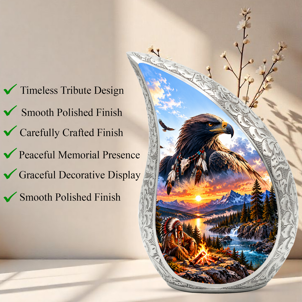 Eagle Adult Urn for Ashes, Native American Eagle Cremation Urn for Human Ashes