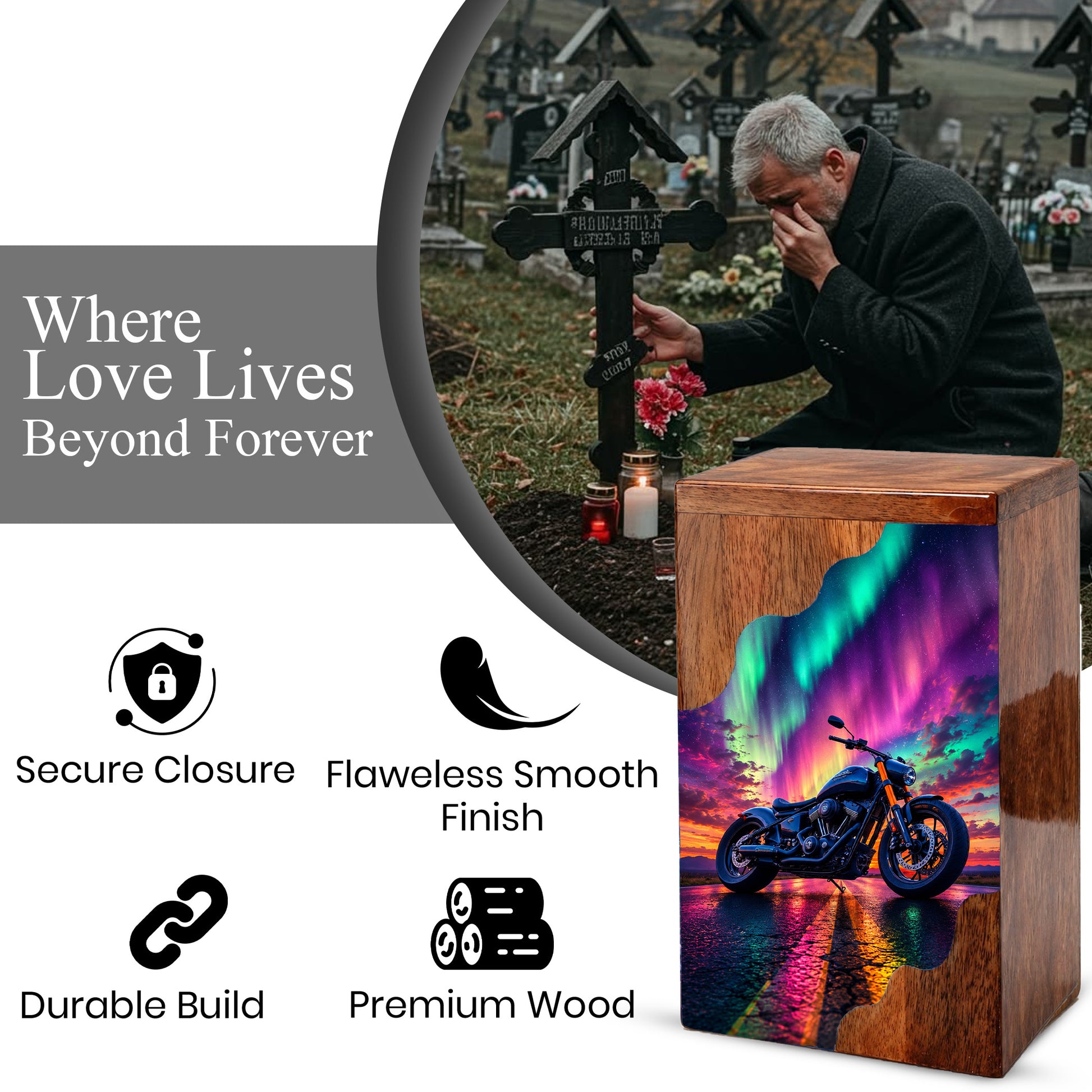 Motorcycle Wooden Cremation Urn – Wooden Urn for Human Ashes