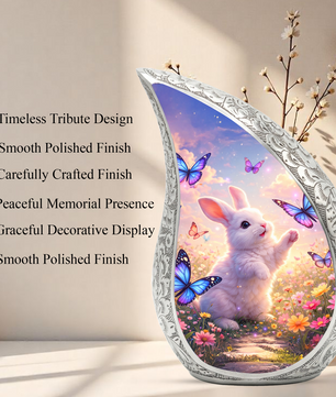 Personalized Cat Cremation Urn – Butterfly Garden Teardrop Memorial Urn, 10 Inch Aluminum