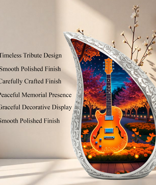 Personalized Guitar Cremation Urn – Custom Music Memorial Urn for Ashes, Teardrop Aluminum Adult Urn, 10 Inch