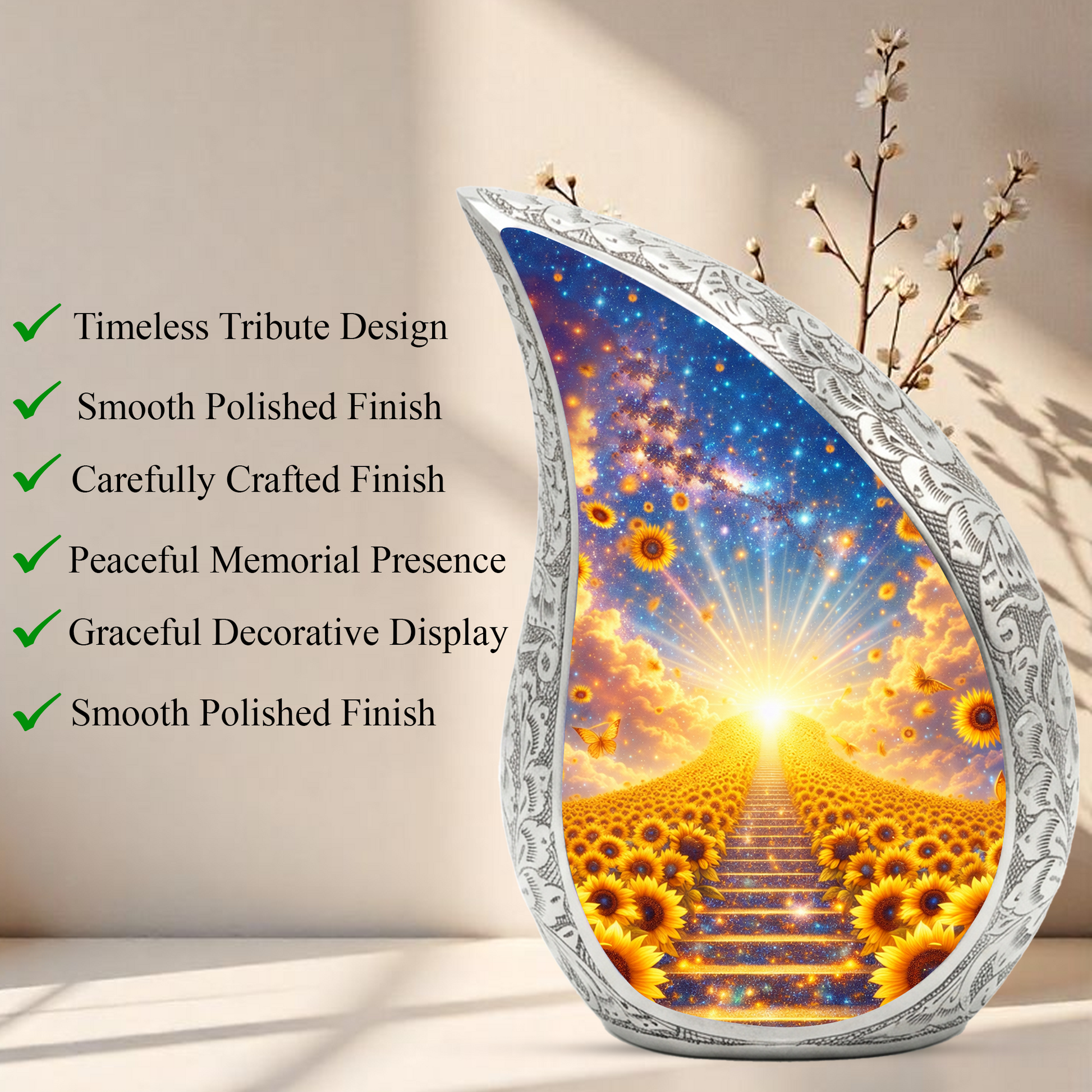 Sunflower Heaven Adult Urn for Human Ashes – Premium Sunflower Cremation Urn