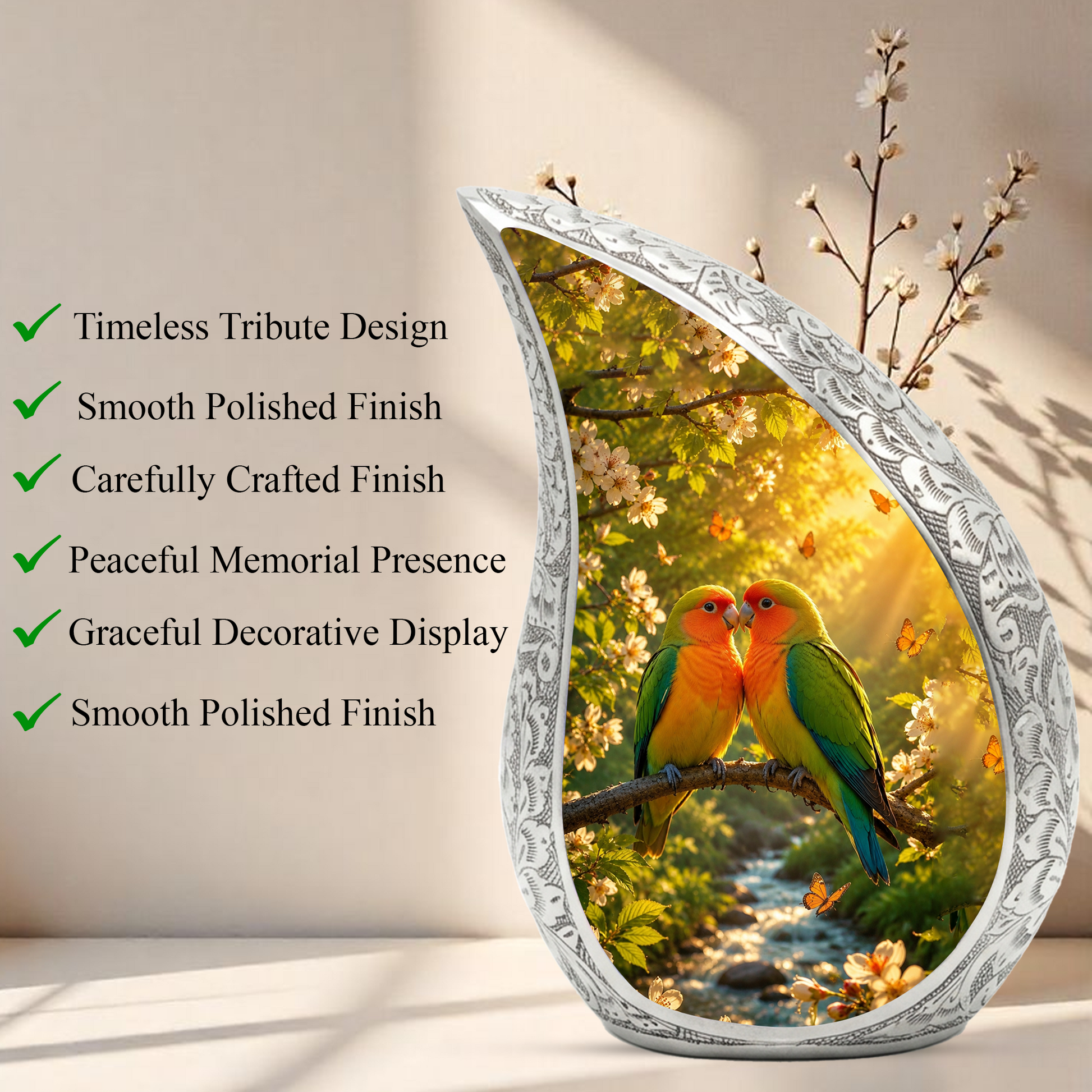 Lovebirds Adult Urn for Human Ashes – Memorial Adult Cremation Urn