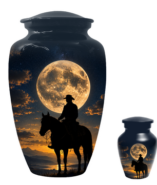 Cowboy Cremation Urn for Dad, Western Horse Memorial Urn for Ashes
