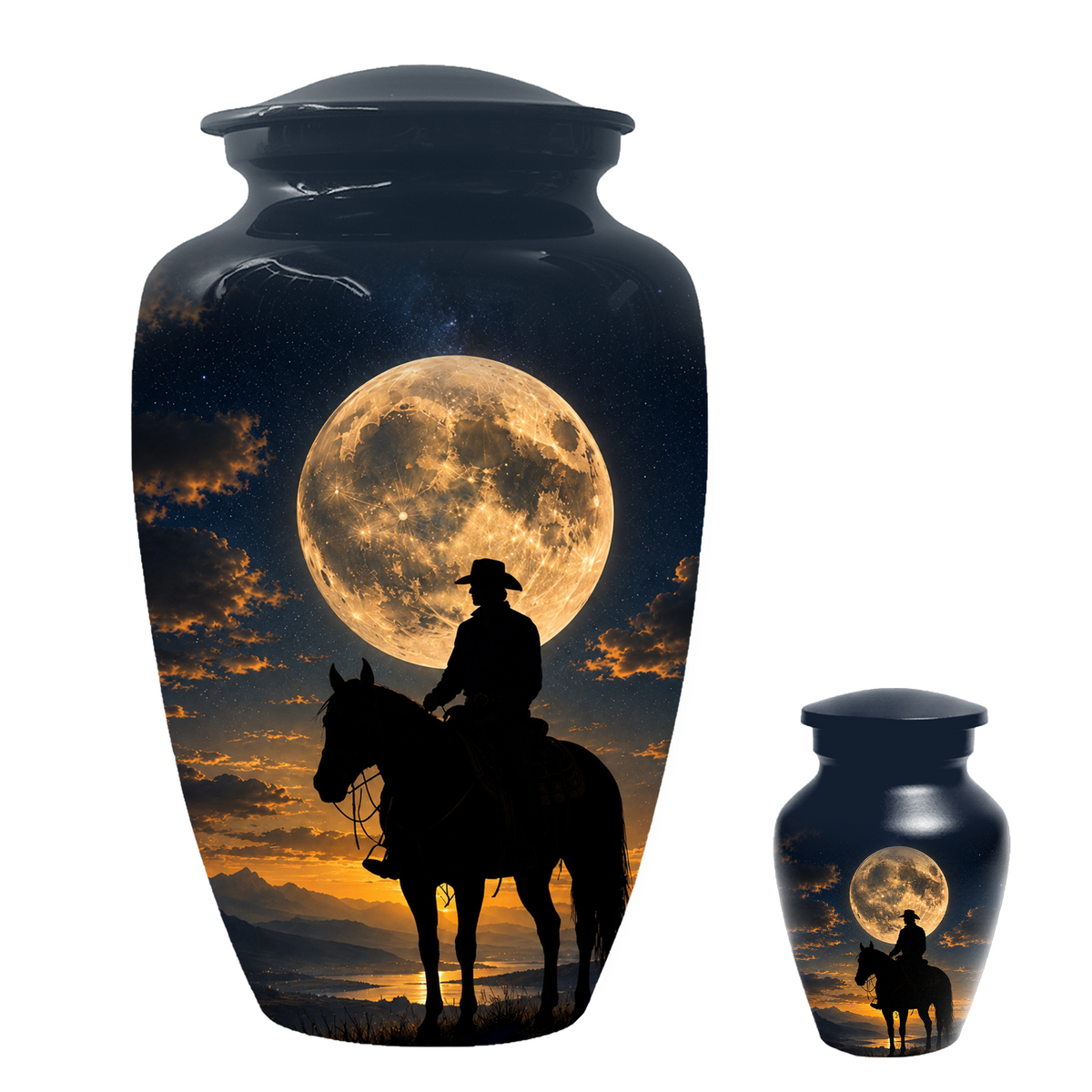 Cowboy Cremation Urn for Dad, Western Horse Memorial Urn for Ashes