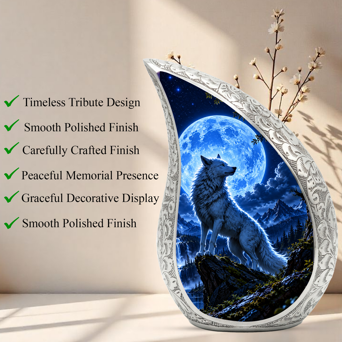Wolf Cremation Urn for Ashes | Blue Moon Wolf Adult keepsake urn