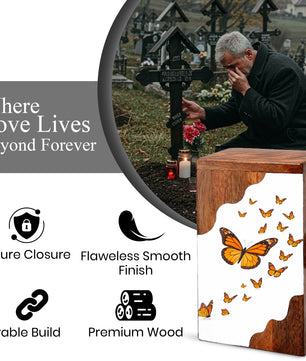 Wooden Butterfly Cremation Urn – Monarch Butterfly Memorial Urn | Custom Wooden Urn for Human Ashes
