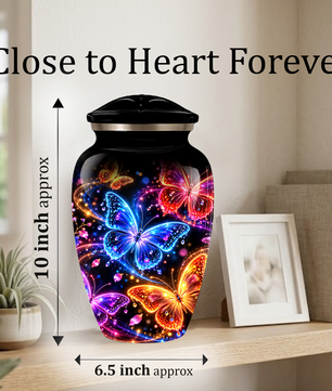 Personalized Butterfly Adult Cremation Urn for Ashes, Colorful Butterfly Memorial Urn, Black Cremation Urn