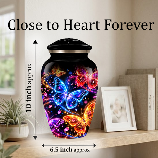 Personalized Butterfly Adult Cremation Urn for Ashes, Colorful Butterfly Memorial Urn, Black Cremation Urn