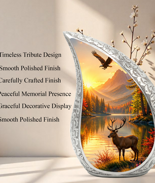 Deer Memorial Adult Urn for Ashes, Mountain Lake Cremation Urn