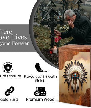Wooden Cremation Urn – Feather Memorial Design | Custom Wooden Urn for Human Ashes