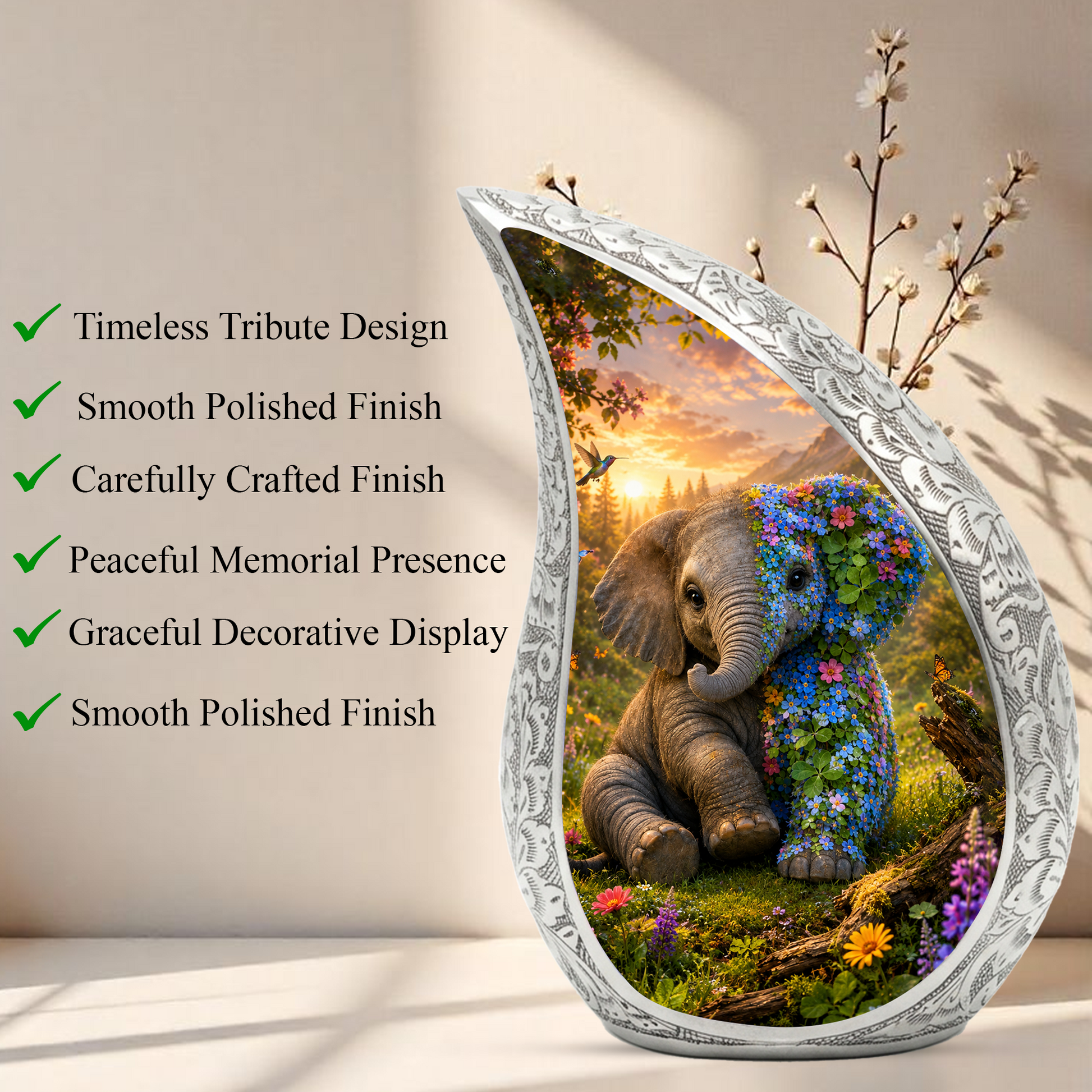 Elephant Urn for Human Ashes | Majestic Elephant Adult Cremation Urn | Wildlife Memorial Urn