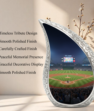 Baseball Personalized Cremation Urn for Dad – Teardrop Style Aluminum Memorial Urn, 10 Inch