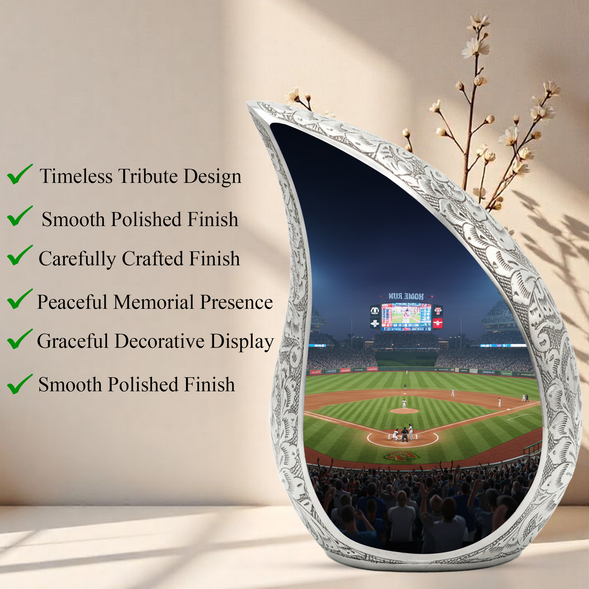 Baseball Personalized Cremation Urn for Dad – Teardrop Style Aluminum Memorial Urn, 10 Inch