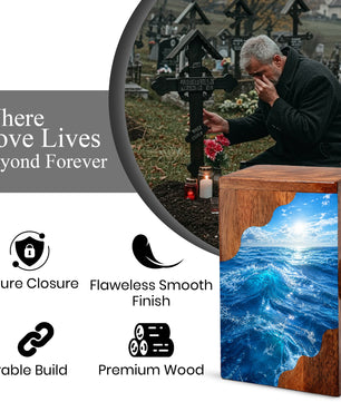 Ocean Wave Wooden Cremation Urn – Wooden Urn for Human Ashes
