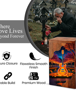 Guitar Wooden Cremation Urn – Custom Music Memorial Urn | Wooden Urn for Human Ashes