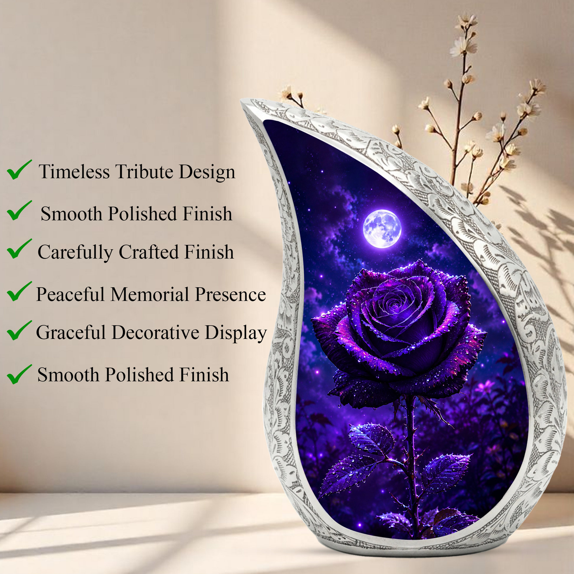 Purple Rose Urn for Human Ashes – Beautiful Memorial Urn for Mom