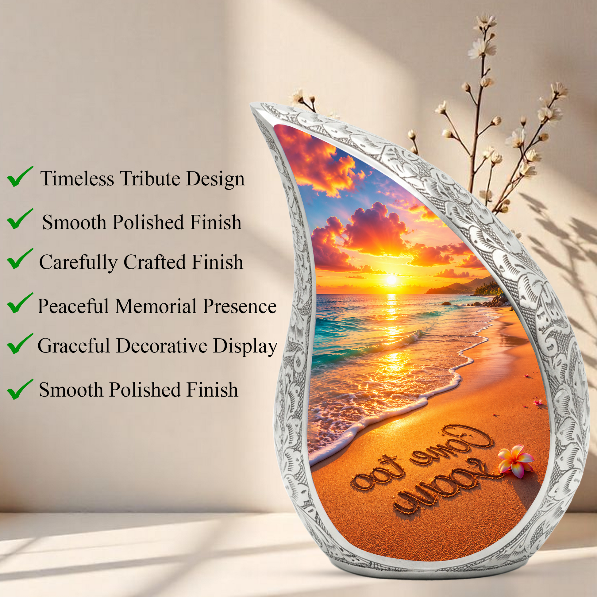 Beach Sunset Adult Cremation Urn for Mom – Personalized Memorial Urn for Human Ashes | Ocean Funeral Urn for Women