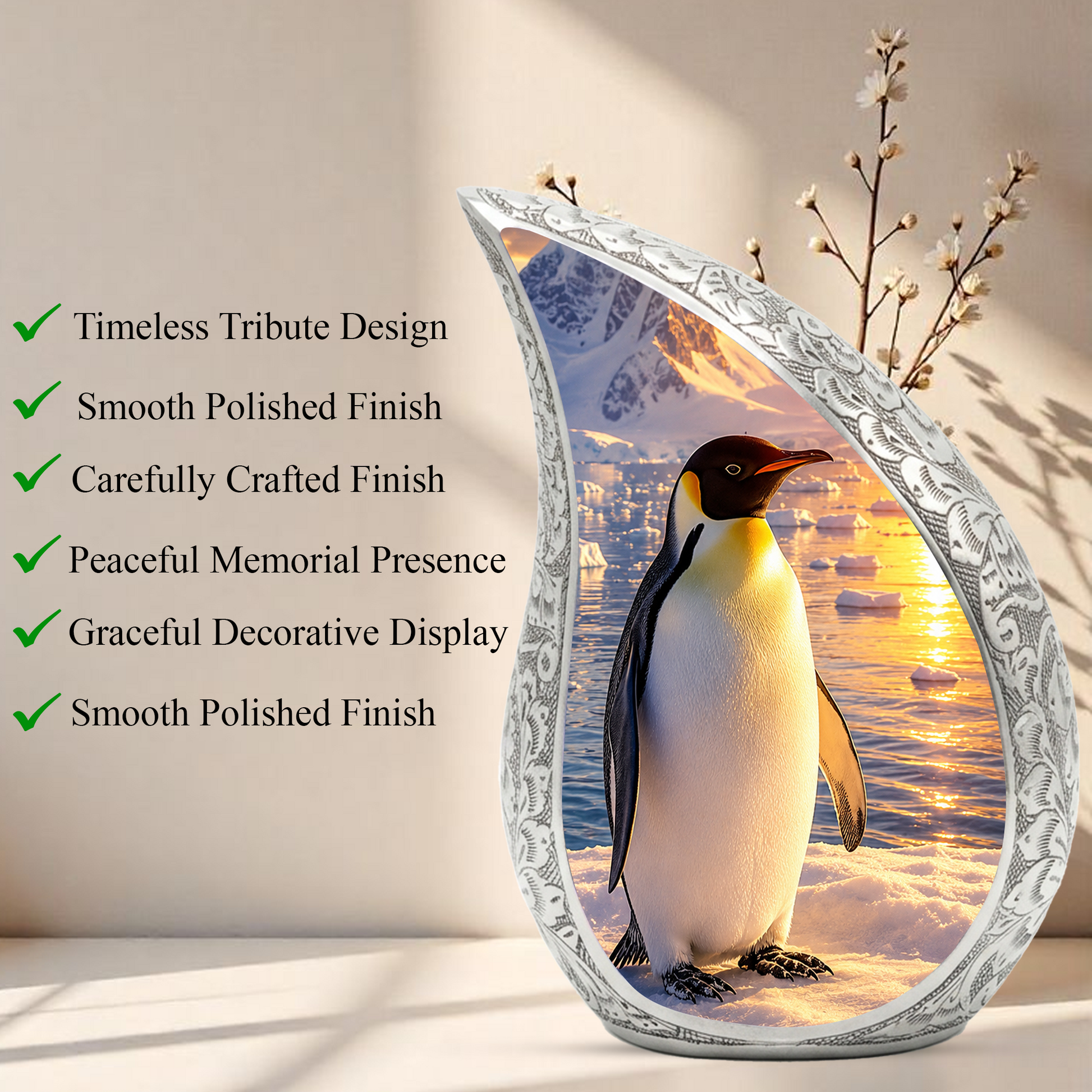 Penguin Memorial Urn for Mom, Dad & Family – Handmade Cremation Urn for Human Ashes