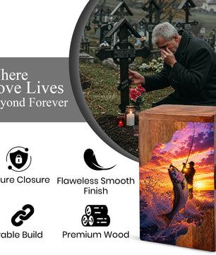 Fishing Wooden Cremation Urn – Gone Fishing Memorial Urn for Human Ashes