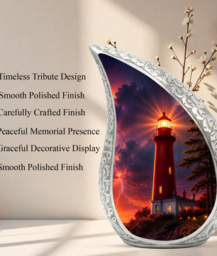 Orange Lighthouse Thunder Urn for Human Ashes | Adult Cremation Urn for Men & Women