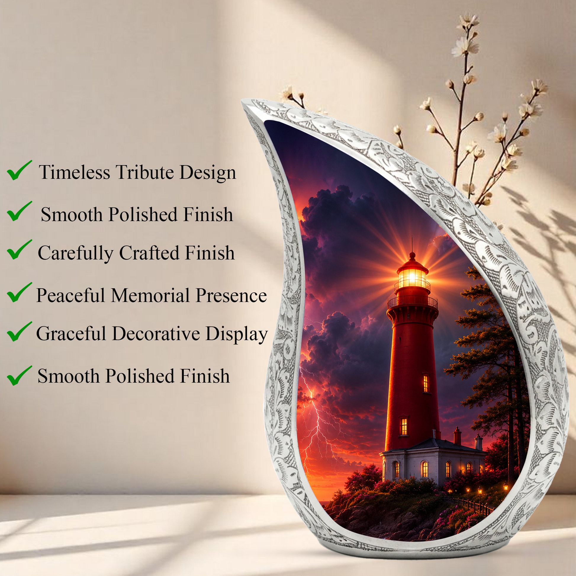 Orange Lighthouse Thunder Urn for Human Ashes | Adult Cremation Urn for Men & Women