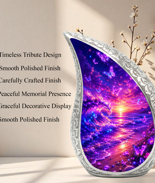 Butterfly Beach Cremation Urn for Adult Ashes | Beautiful Ocean Wave & Sunset Memorial Urn