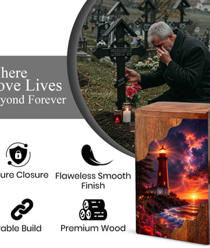 Lighthouse Wooden Cremation Urn for Human Ashes