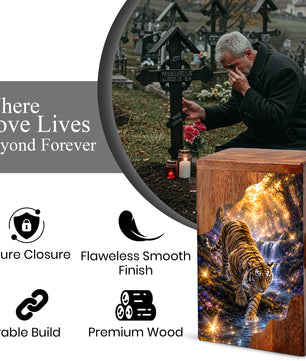 Tiger Wooden Cremation Urn – Personalized Memorial Urn for Dad | Nature Inspired Wooden Urn for Human Ashes