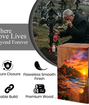 Tropical Beach Wooden Cremation Urn – Wooden Urn for Human Ashes |