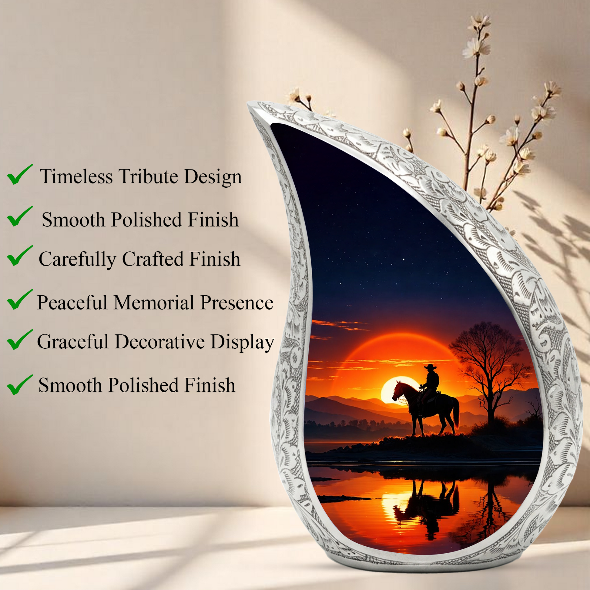 Cowboy Sunset Adult Urn for Human Ashes – Western Cowboy Cremation Urn