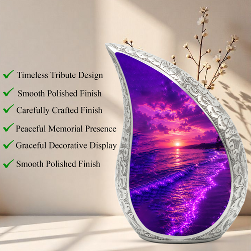 Beach Cremation Urn for Human Ashes – Ocean Sunset Memorial Urn, Beach Theme Urn for Adults