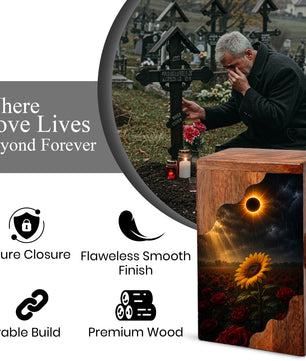 Sunflower Wooden Cremation Urn for Mom | Eclipse Memorial Urn for Human Ashes