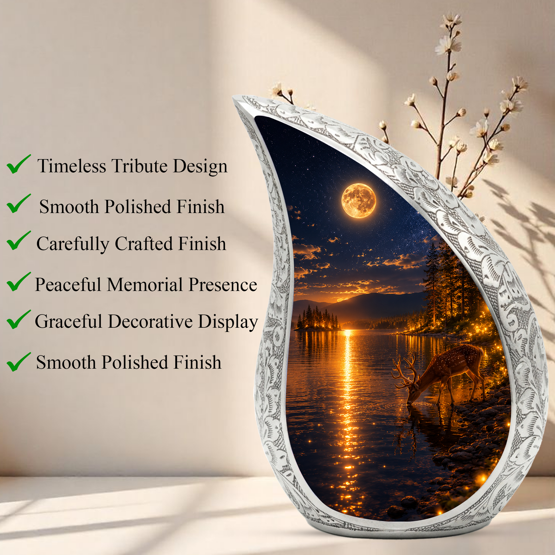 Moonlit Deer Urn for Mom- Deer Cremation Urn for Women| Keepsake Urn For Ashes