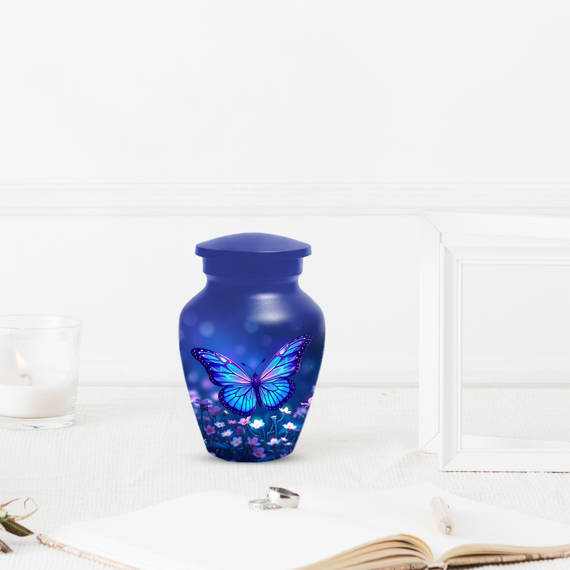 Blue Butterfly Urn for Ashes, Custom Butterfly Cremation Urn