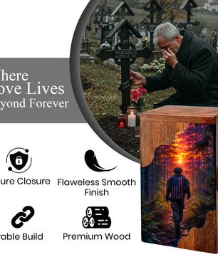 Military Memorial Wooden Cremation Urn – Patriotic Tribute Urn