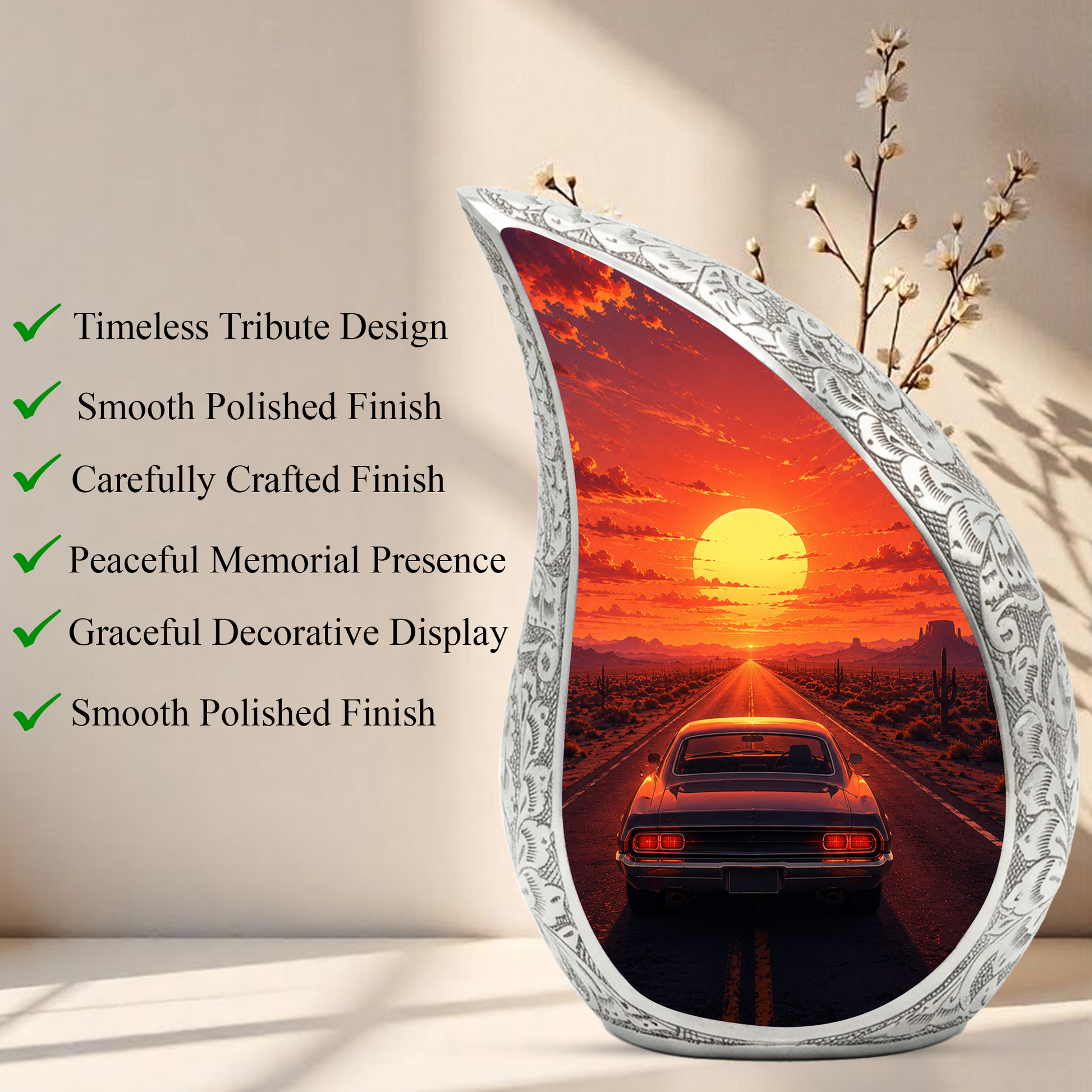 Muscle Car Sunset Urn for Adult Ashes – Classic Car Memorial Cremation Urn