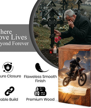 Motocross Cremation Urns for Human Ashes | Personalized Urns for Dad | Wooden Memorial Urn for Men