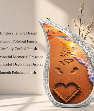 Beach Footprints Memorial Urn for Human Ashes – Personalized Cremation Urn | Heart in Sand Funeral Urn for Mom, Dad & Loved Ones