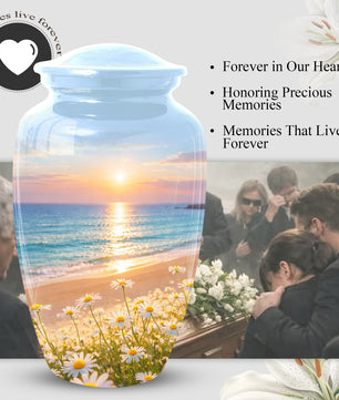 Beach Urn for Mom – Sunset Ocean Cremation Urn for Ashes | Beautiful Memorial Large Urn for Women
