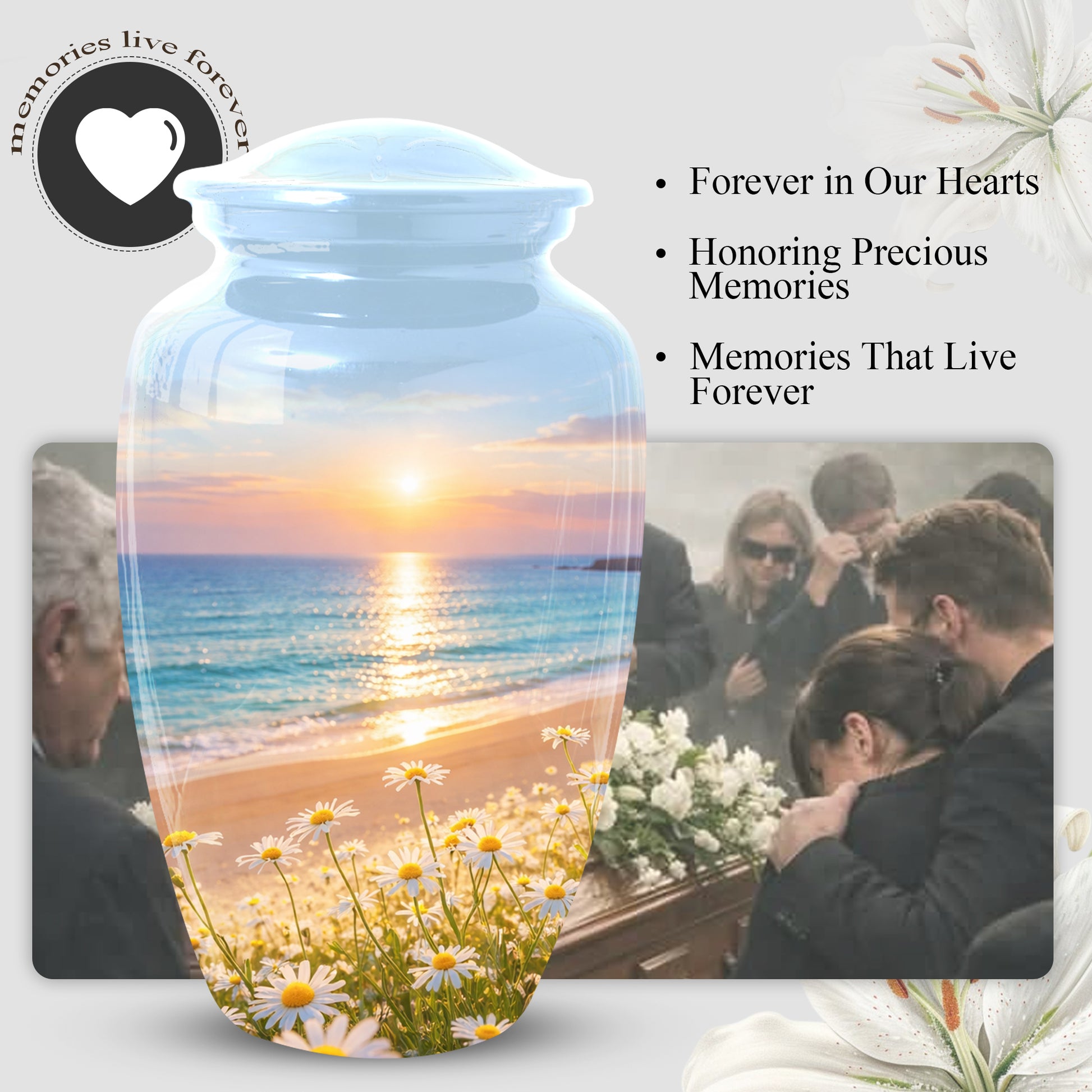 Beach Urn for Mom – Sunset Ocean Cremation Urn for Ashes | Beautiful Memorial Large Urn for Women