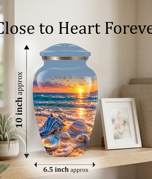 Adult Cremation Urn for Ashes, Personalized Seashell Beach Sunset Urn
