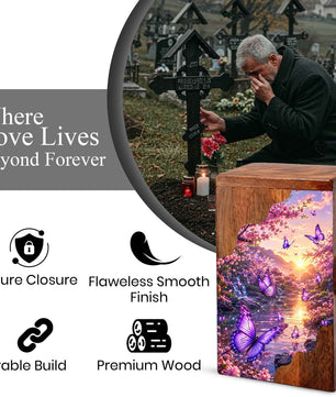 Butterfly Wooden Cremation Urn | Urn for Mom | Wooden Urn for Human Ashes