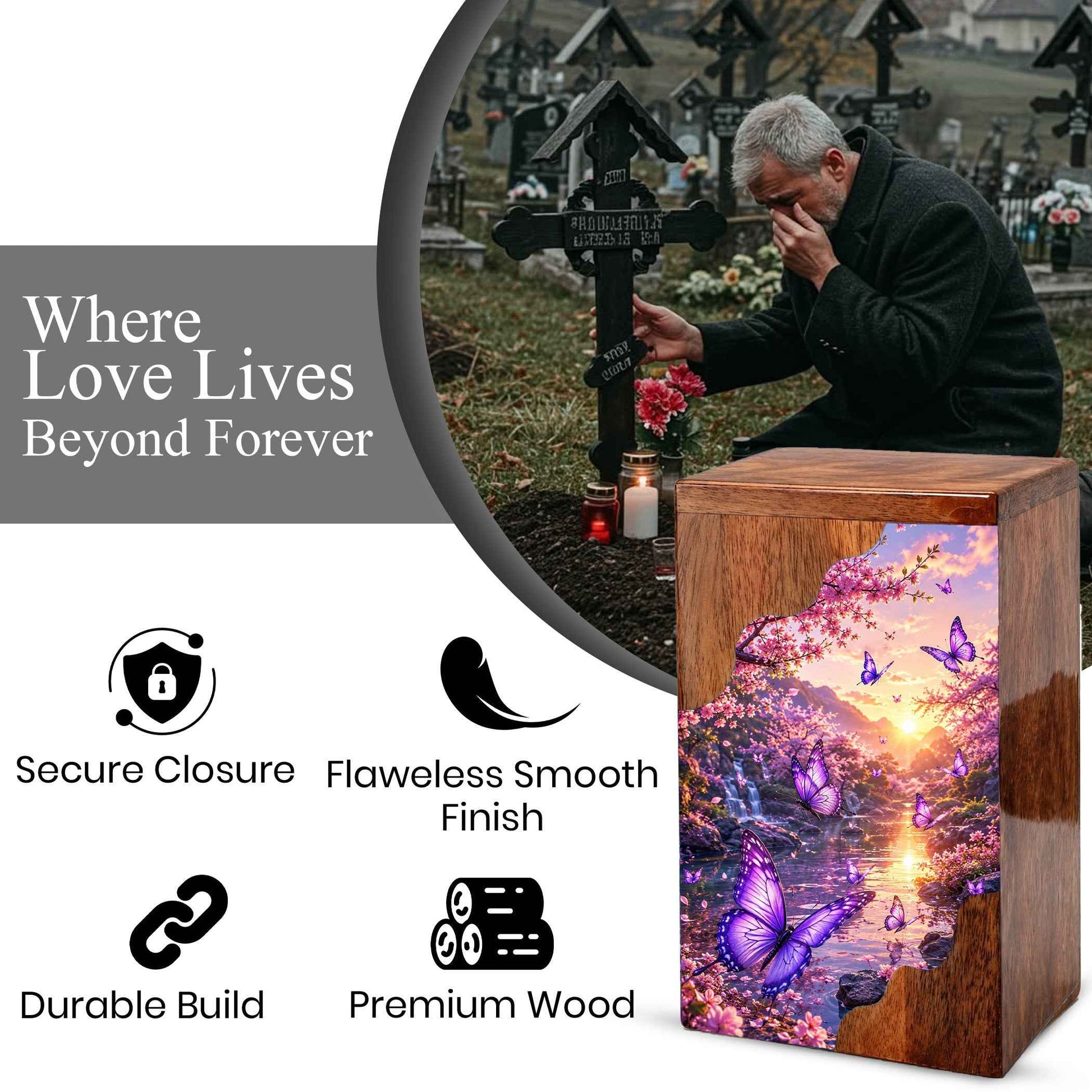 Butterfly Wooden Cremation Urn | Urn for Mom | Wooden Urn for Human Ashes