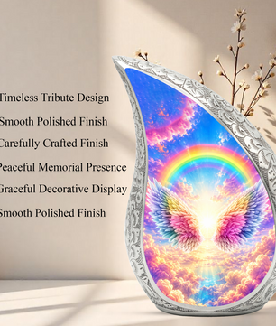 Rainbow Angel Wings Urn for Mom, Personalized Cremation Urn for Ashes