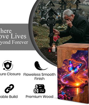 Butterfly Wooden Cremation Urn for Human Ashes